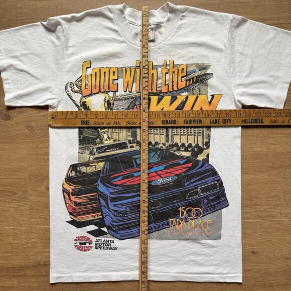 Vintage 90s Ford Mustang Atlanta Racing Gone With The Win Sz L T-Shirt Dbl Side - Picture 6 of 7